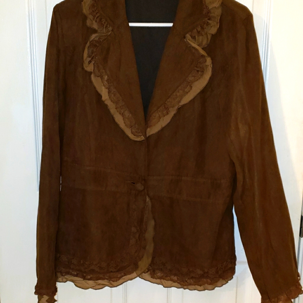 Vintage Claudia Richard Lacy Brown Light Jacket Size Large Light Dark Acadamia